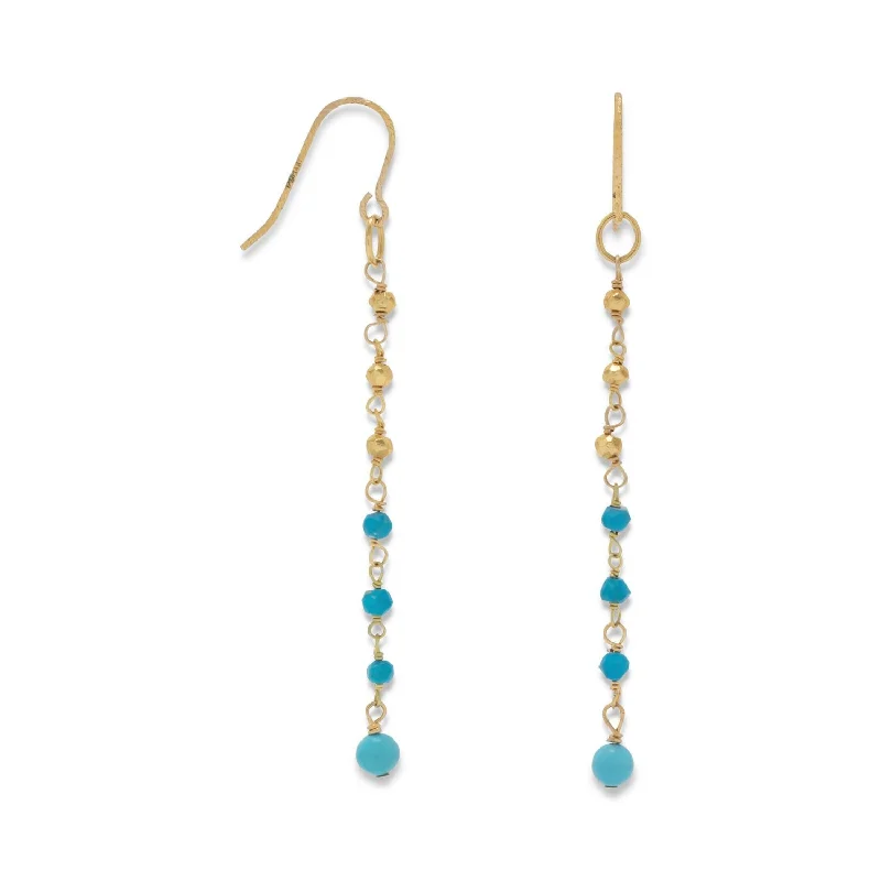 Heart Shaped Drop Earrings for Love -14K Gold Plated French Wire Earrings with Reconstituted Turquoise Beads