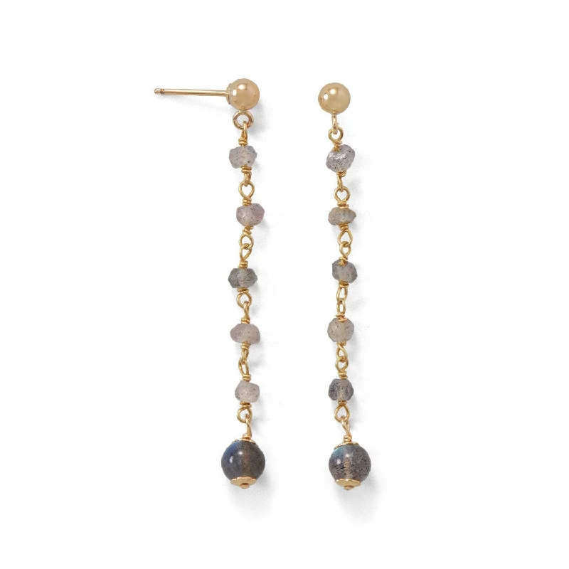 Triangular Drop Earrings for Edge -14 Karat Gold Plated Post Earrings with Labradorite Beads