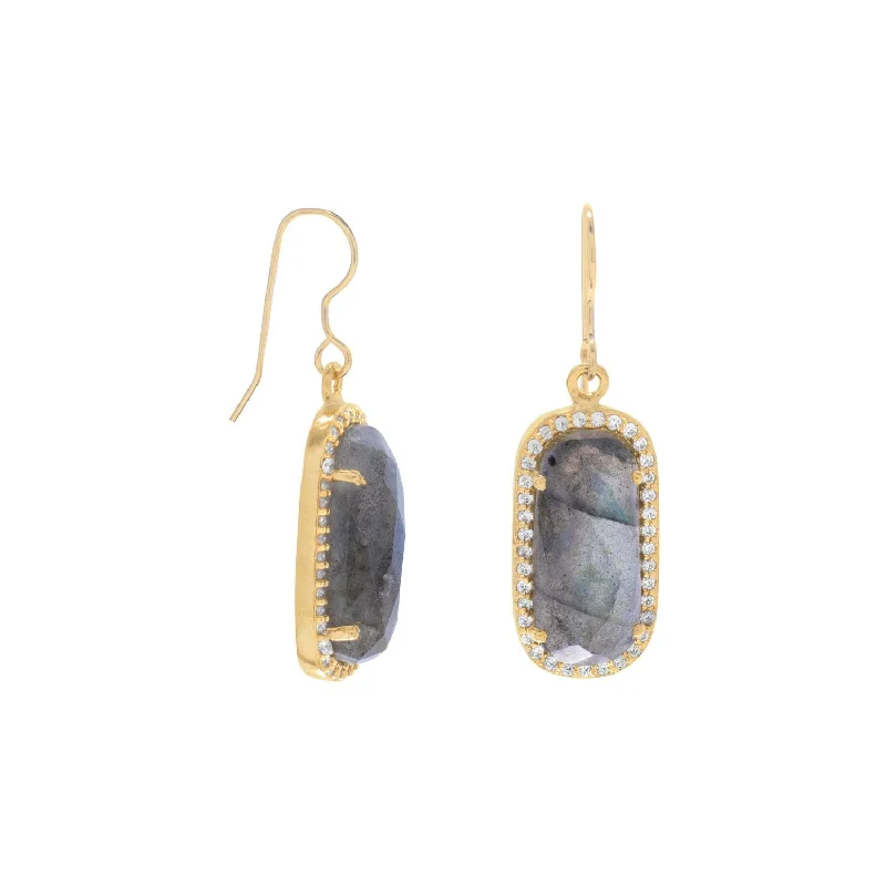 Geometric Drop Earrings for Trend -14 Karat Gold Plated Labradorite with CZ Edge Earrings