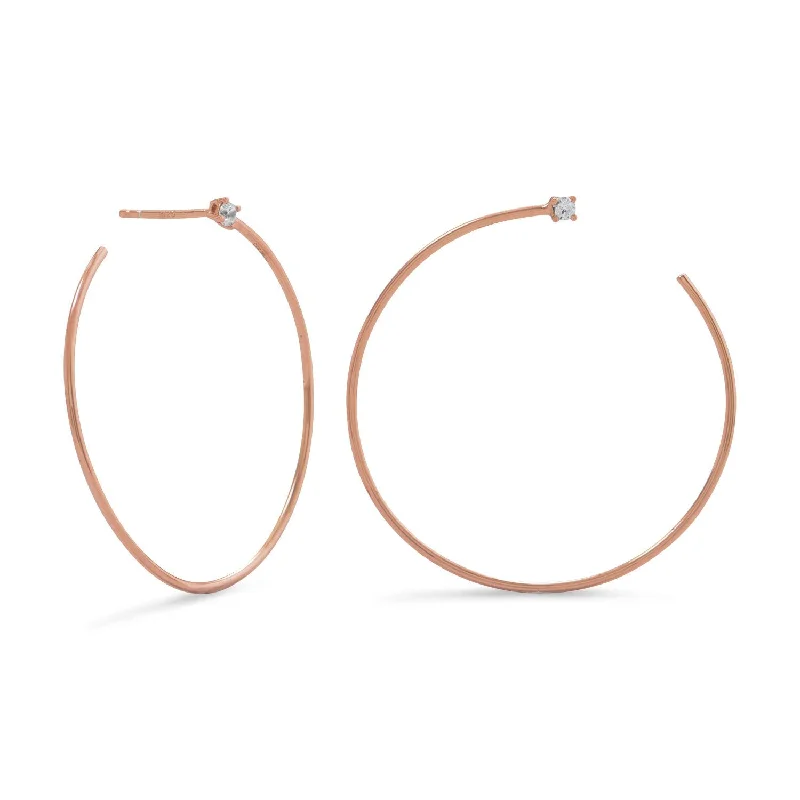 Bohemian Drop Earrings with Tassels -14 Karat Rose Gold Plated Lateral 3/4 Hoops with Single CZ