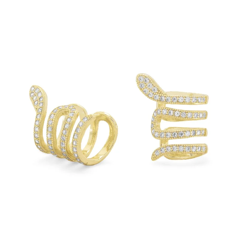 Round Drop Earrings for Classic -14 Karat Gold Plated Snake Ear Cuffs with Signity CZs