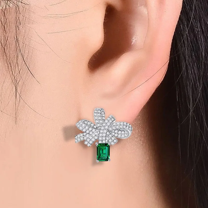 Drop Earrings with Filigree Work -925 Sterling Silver With Emerald Ear Ornament