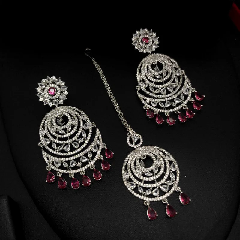 Drop Earrings with Enamel Coating -Aamrapali Silver Plated AD Earrings With Maangikka