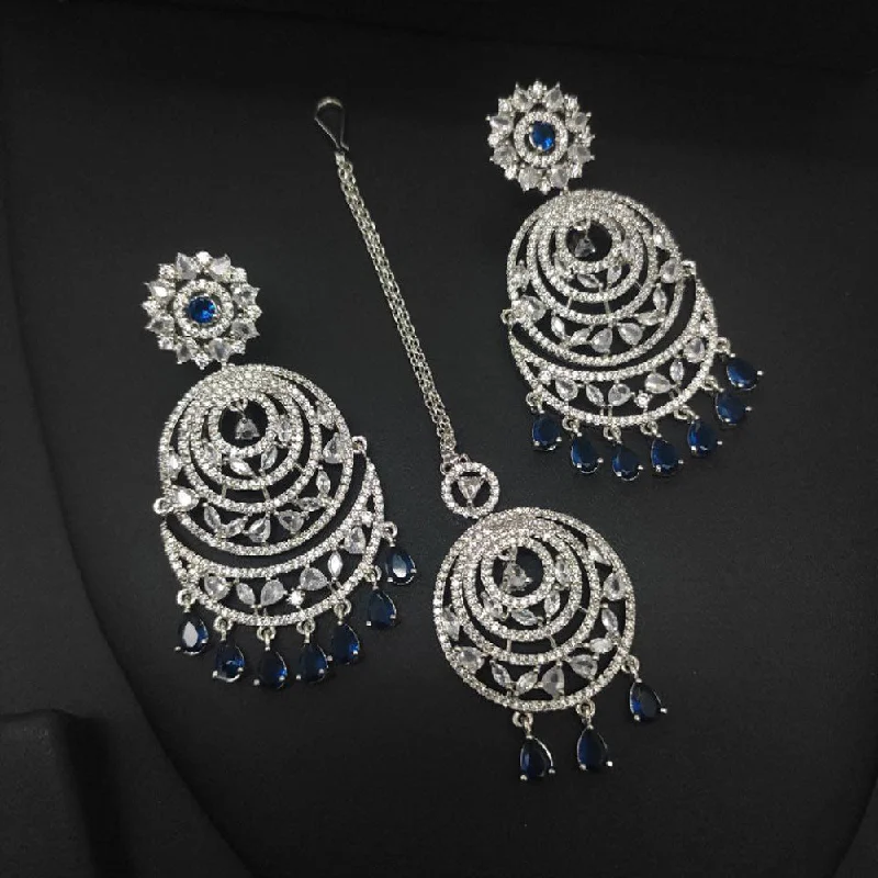 Hippie Drop Earrings with Beads -Aamrapali Silver Plated AD Earrings With Maangikka