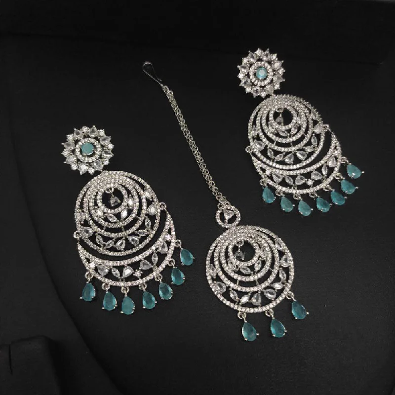 Crystal and Pearl Drop Earrings for Glamour -Aamrapali Silver Plated AD Earrings With Mangtikka