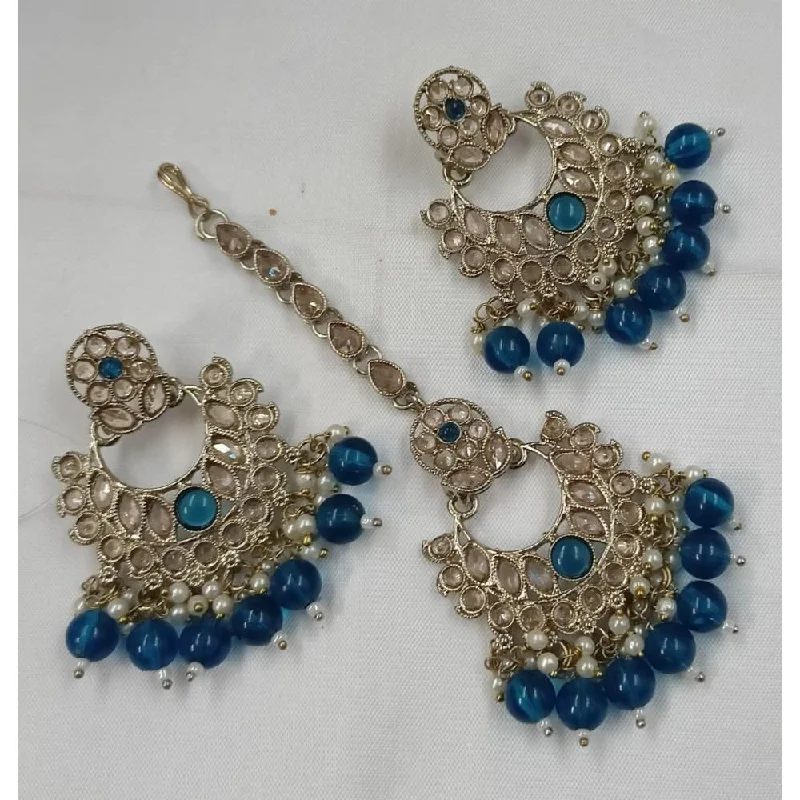 Drop Earrings for Engagement Party -Akruti Collection Gold Plated Crystal Stone Earrings With Maangtikka