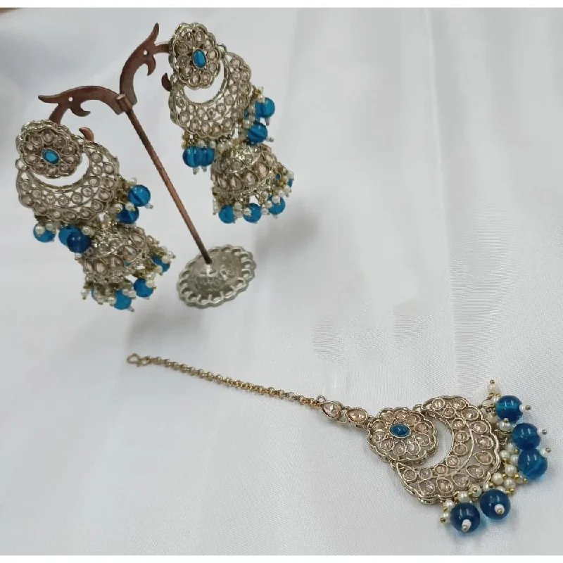 Drop Earrings with Embossed Patterns -Akruti Collection Gold Plated Crystal Stone Earrings With Maangtikka