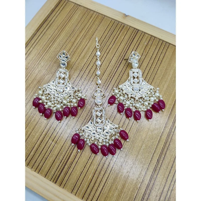 Drop Earrings for Gym Workout -Akruti Collection Gold Plated Kundan Stone And Pearls Earrings With Maangtikka