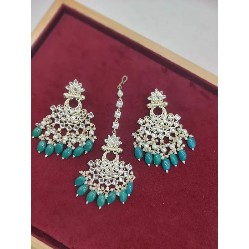 Drop Earrings for Shopping Trip -Akruti Collection Gold Plated Kundan Stone And Pearls Earrings With Maangtikka