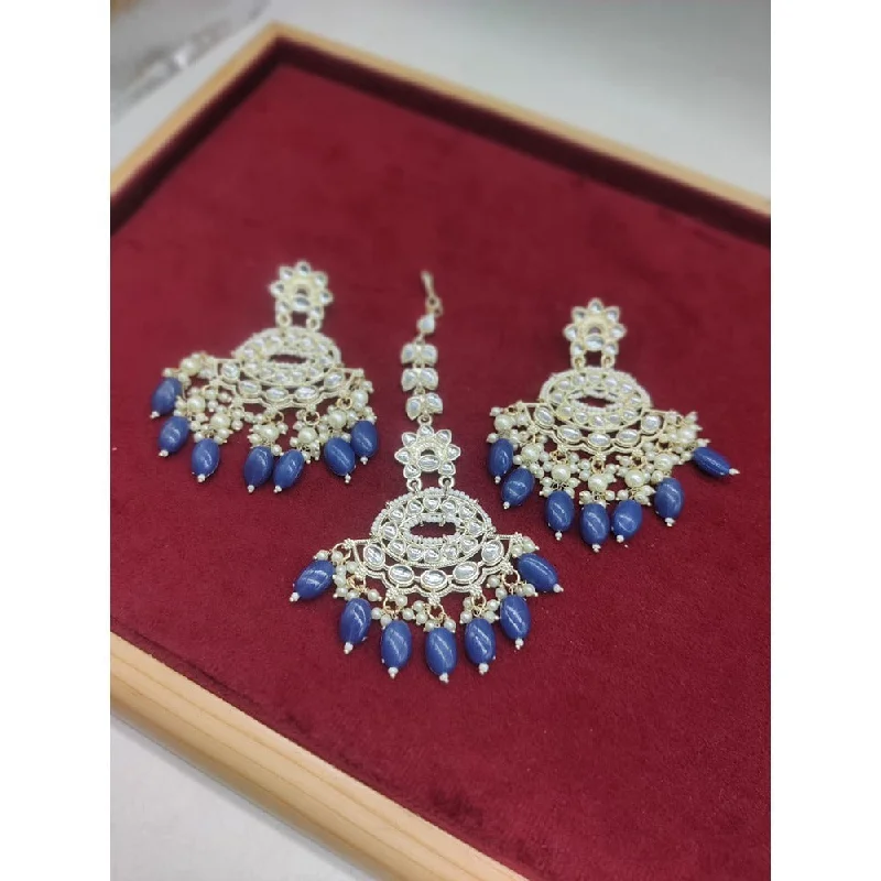 Drop Earrings for School Uniform -Akruti Collection Gold Plated Kundan Stone And Pearls Earrings With Maangtikka