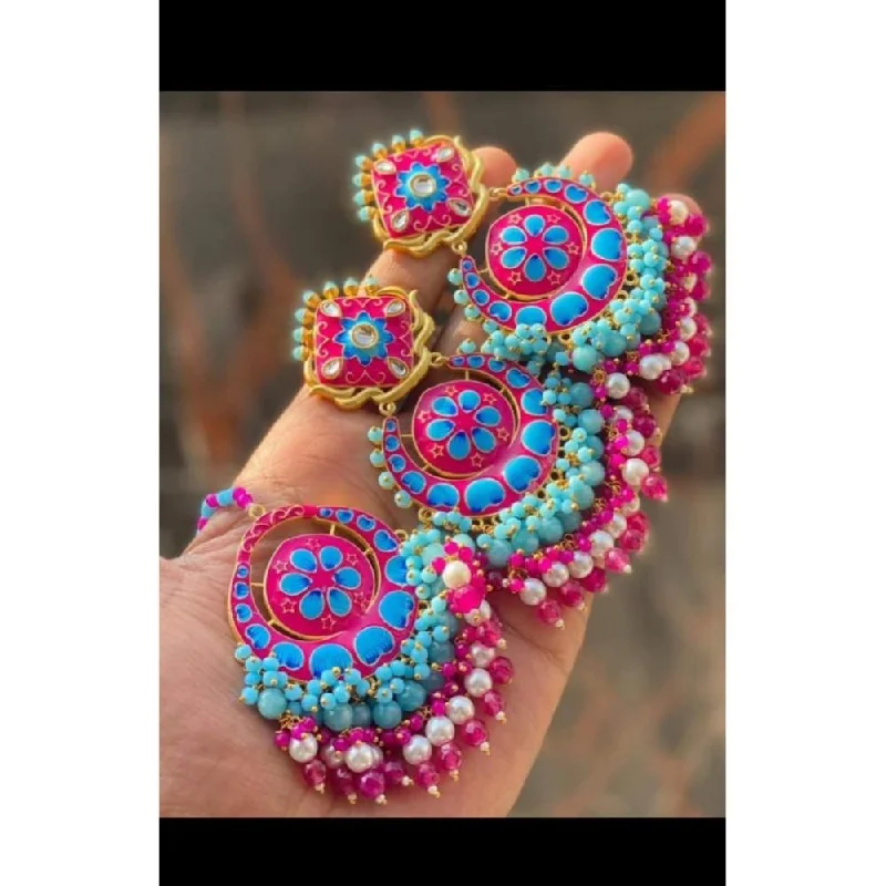 Drop Earrings with Keyhole Designs -Akruti Collection Gold Plated Meenakari Earrings With Mangtikka