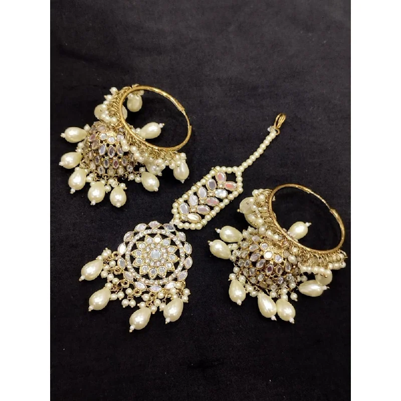 Drop Earrings with Wave Designs -Akruti Collection Gold Plated Mirror Jhumki Earrings With Maangtikka