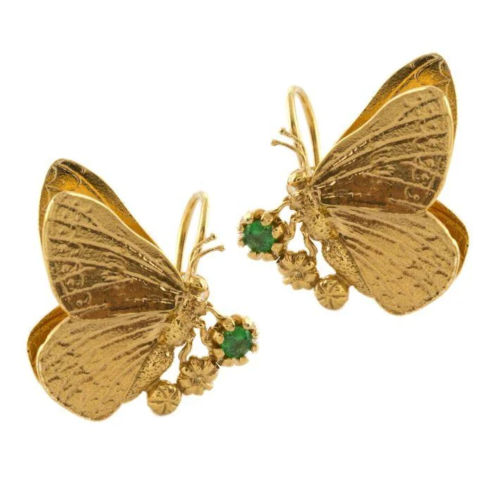 Oval Drop Earrings for Grace -Alex Monroe Butterfly Earrings With Tsavorite