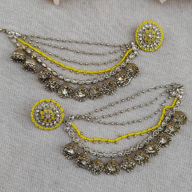 Drop Earrings with Animal Motifs -Anjali Jewellery Gold Plated Crystal Stone And Beads Kanchain Earrings With Mangtikka