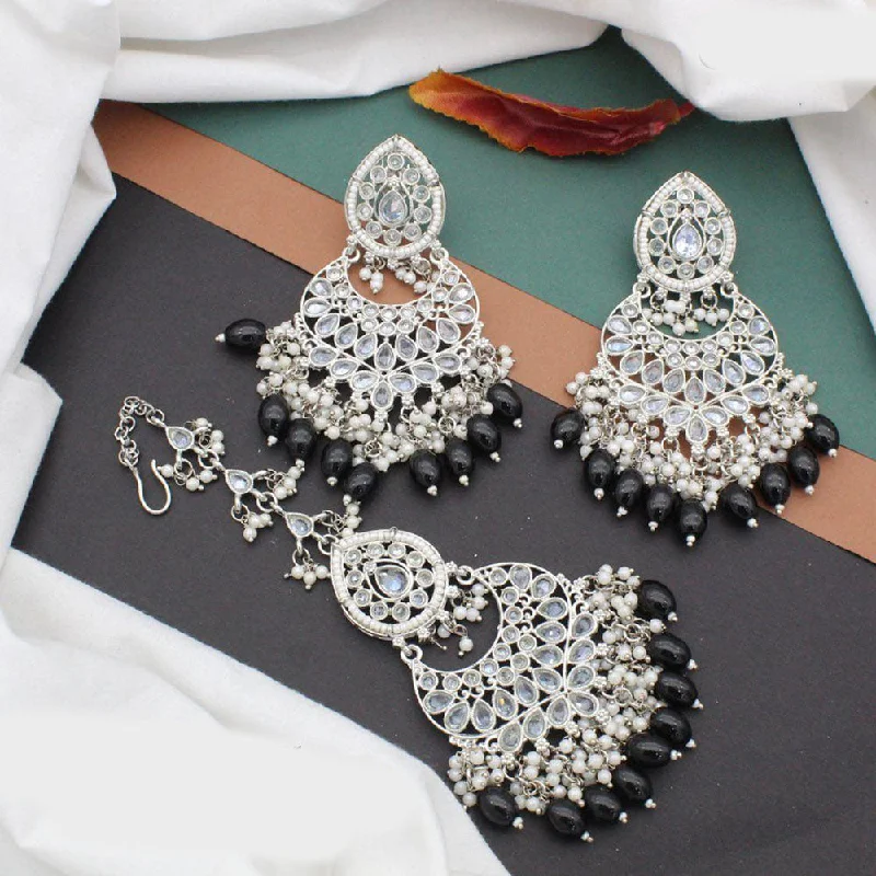 Contemporary Drop Earrings for Fashion -Anjali Jewellery Gold Plated Crystal Stone Pearl And Beads Earrings With Mangtikka