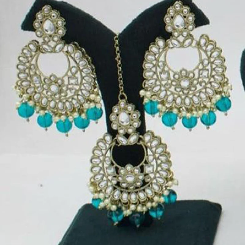 Vintage Drop Earrings with Patina -Anjali Jewellery Gold Plated Crystal Stone Pearl And Beads Earrings With Mangtikka