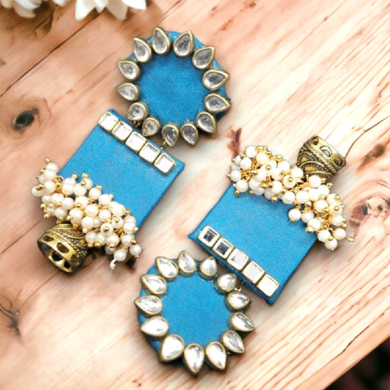 Small Drop Earrings for Delicate -Bajana Lifestyle Women's Handmade Skyblue Wooden Earring With Kundan And Beads