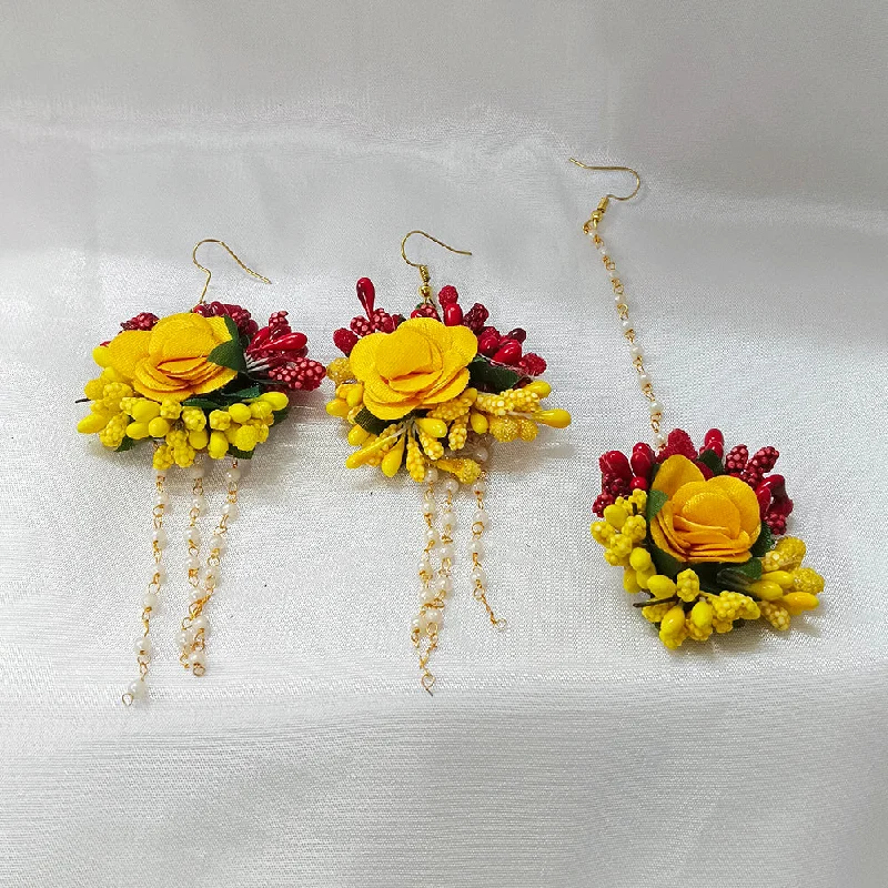 Drop Earrings with Filigree Work -Bhavi Jewels Floral Earrings With Maangtikka