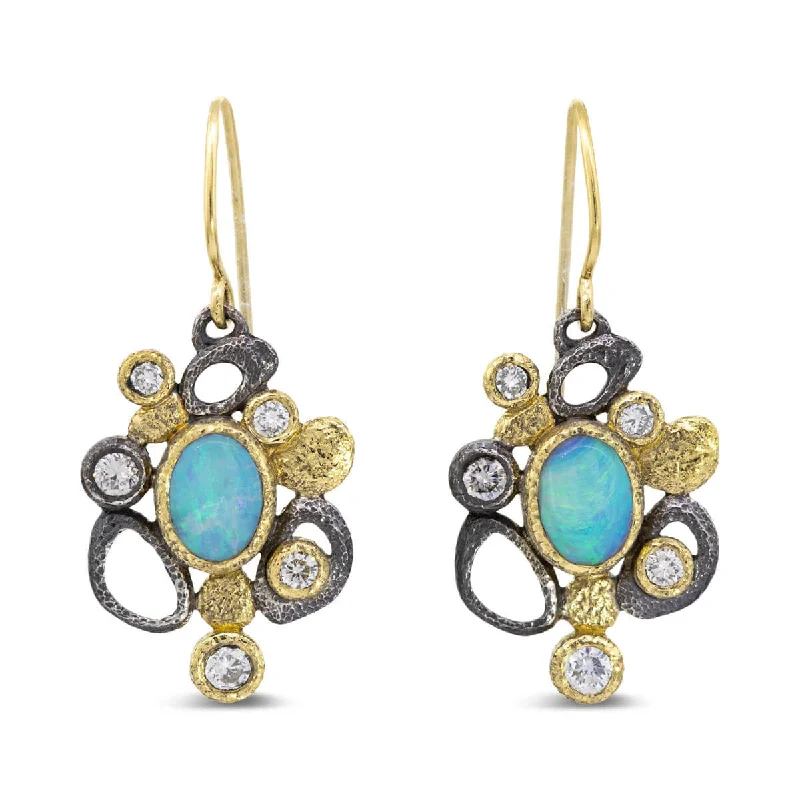 Diamond Drop Earrings for Luxury -Cascading Pebbles Dangle Earrings with opal and diamonds