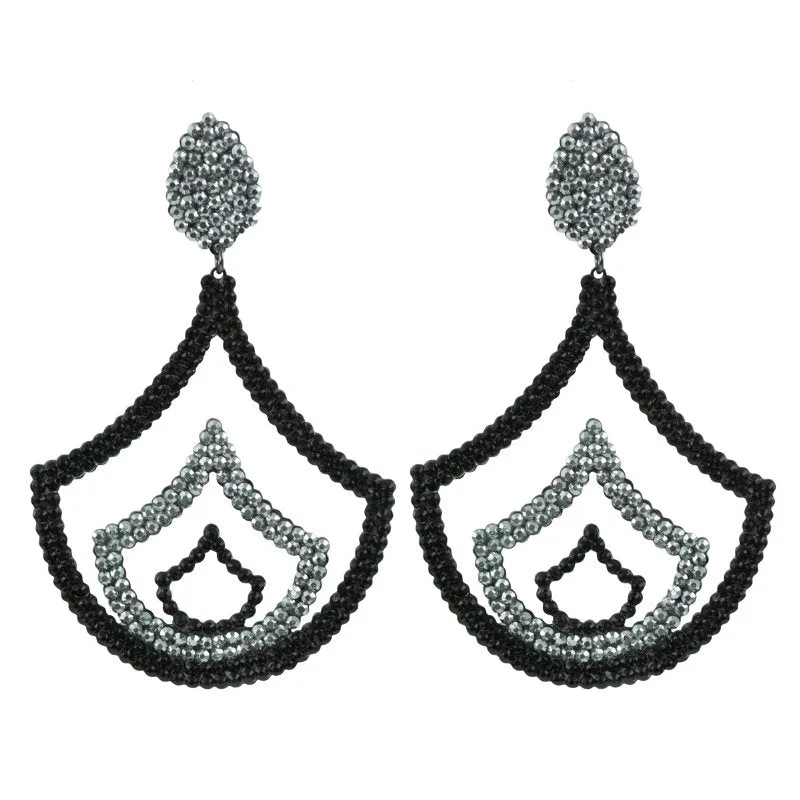 Drop Earrings for Beach Outfit -WITH IT EARRINGS (Black & Silver crystals)