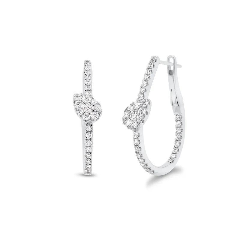 Drop Earrings with Etched Designs -Diamond Oval Hoop Earrings with Diamond Teardrops