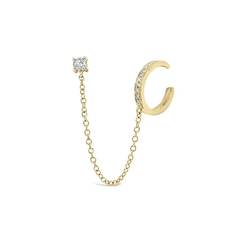 Drop Earrings with Star Motifs -Diamond Ear Cuff with Chain and Diamond Stud