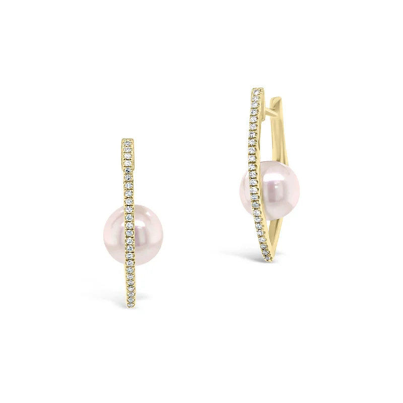 Drop Earrings with Debossed Designs -Diamond Hoop Earrings with Pearls