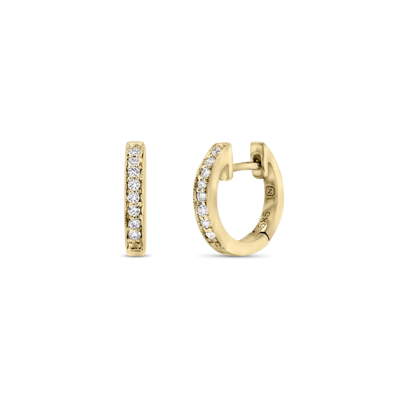 Diamond Small Huggie Earrings with Milgrain Detail