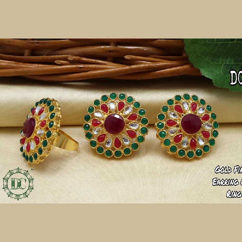 Drop Earrings for Yoga Session -Diksha Collection Gold Plated Pota Stone Stud Earrings With Ring