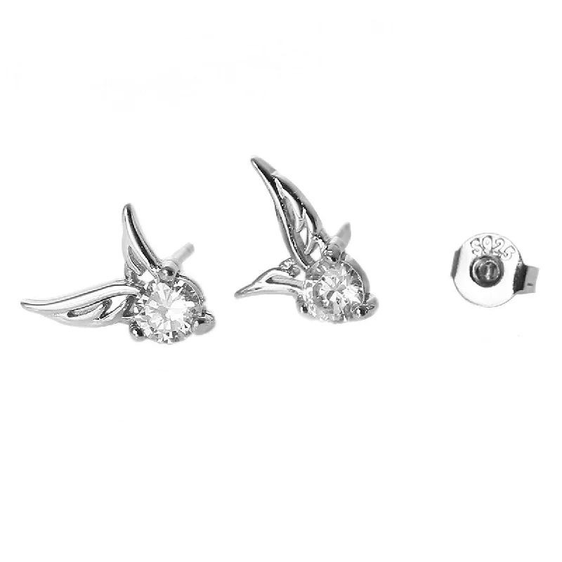 Drop Earrings for Festival Style -Ear Stud Earrings Angel Wing with Clear Rhinestone