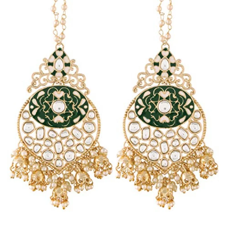 Drop Earrings with Etched Designs -Etnico 18K Alloy with Pearl Traditional Earrings for Women, Green