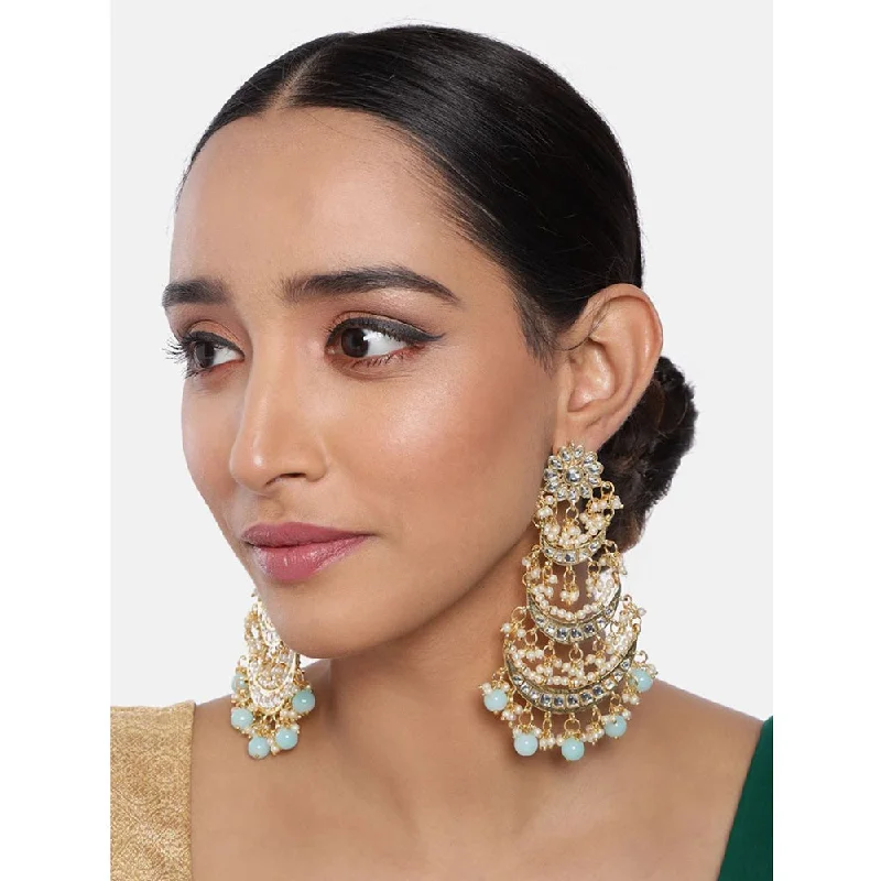 Gothic Drop Earrings with Dark Tone -Etnico 18k Gold Plated 3 Layered Beaded Chandbali Earrings with Kundan and Pearl Work for Women (E2859Sb)