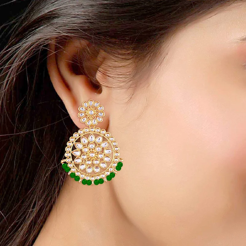 Drop Earrings for Work Attire -Etnico 18K Gold Plated Chandbali Earrings Glided With Kundans For Women/Girls (E2462G)