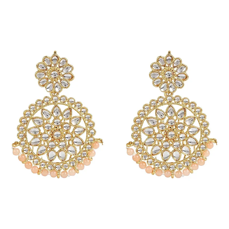 Drop Earrings for Everyday Glamour -Etnico 18K Gold Plated Chandbali Earrings Glided With Kundans For Women/Girls (E2462Pe)