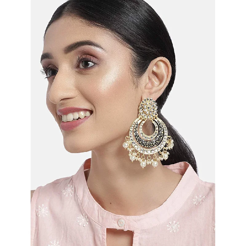 Punk Drop Earrings with Spikes -Etnico 18k Gold Plated Enamel/Meenakari Big Chandbali Earrings Glided With Kundan & Pearl for Women (E2860B)