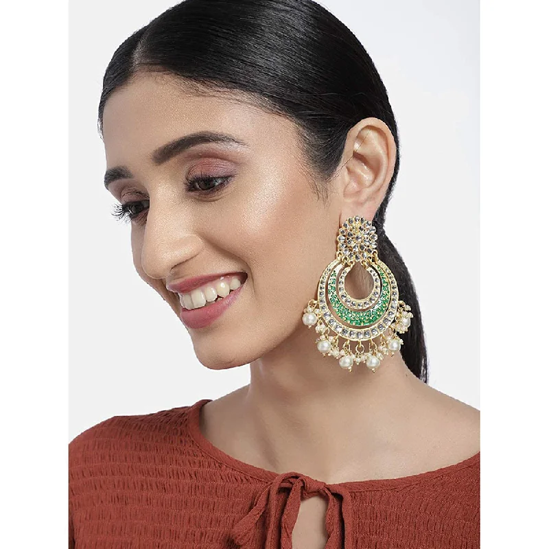 Contemporary Drop Earrings for Fashion -Etnico 18k Gold Plated Enamel/Meenakari Big Chandbali Earrings Glided With Kundan & Pearl for Women (E2860G)