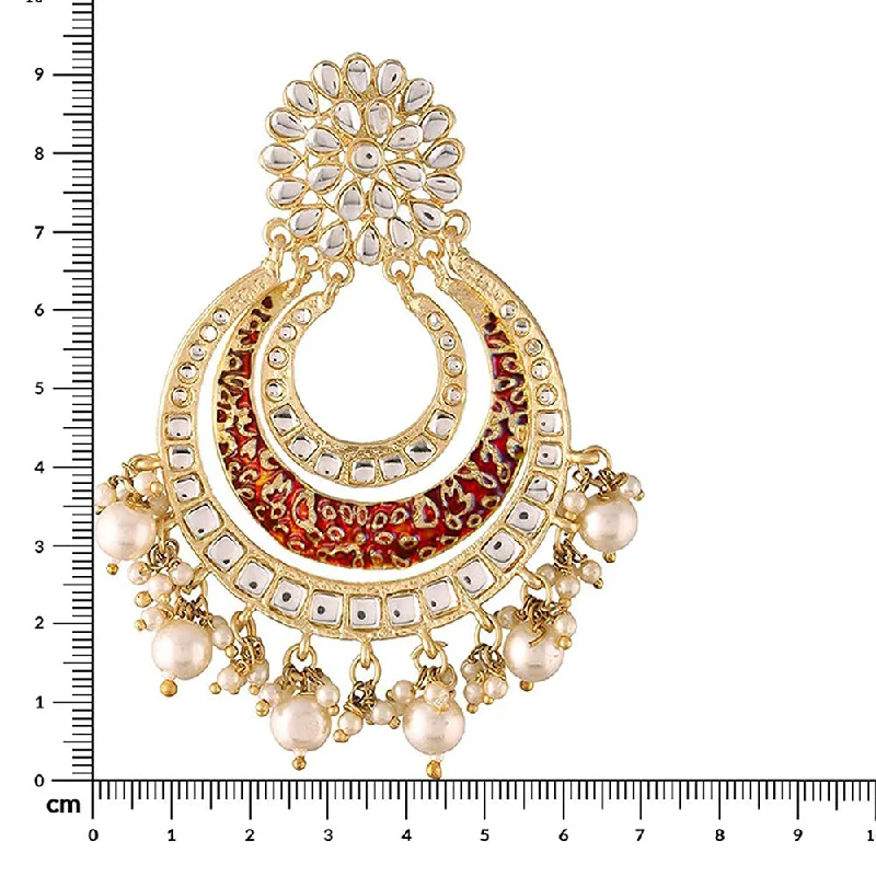 Retro Drop Earrings for Nostalgia -Etnico 18k Gold Plated Enamel/Meenakari Big Chandbali Earrings Glided With Kundan & Pearl for Women (E2860M)