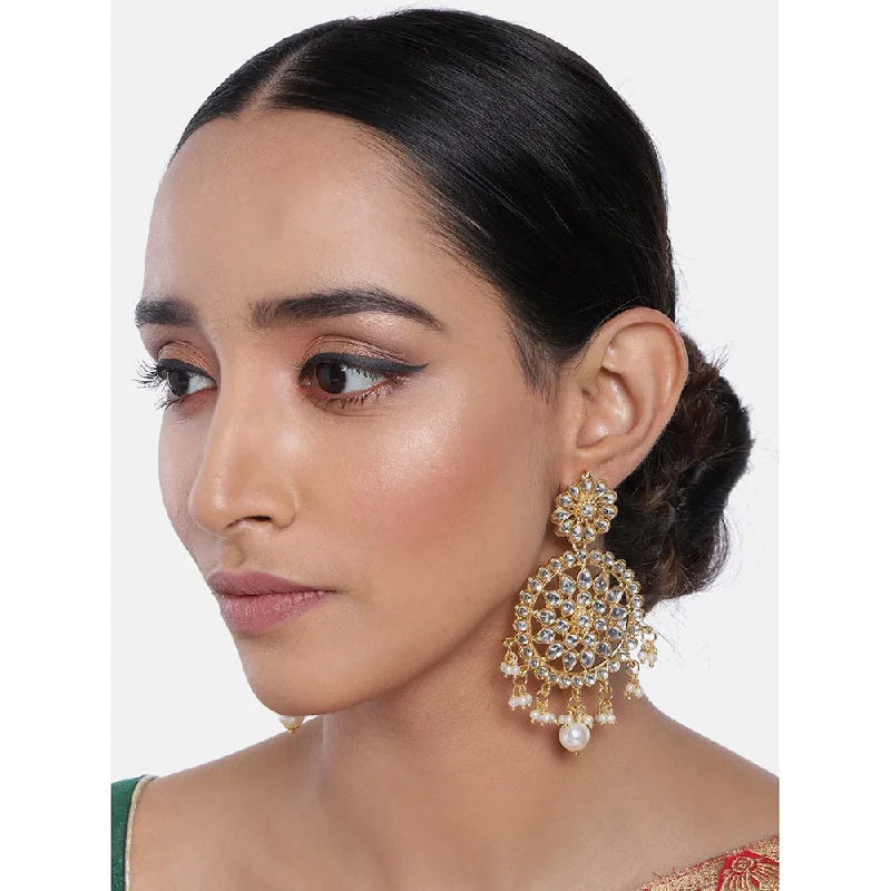 Drop Earrings for Travel Look -Etnico 18k Gold Plated Traditional Chandbali Earrings Encased With Faux Kundans For Women/Girls (E2461W)