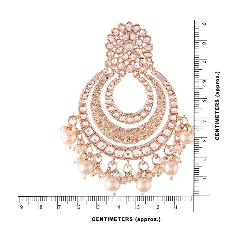 Animal Print Drop Earrings for Fun -Etnico 18k Rose Gold Plated Big Chandbali Earrings Glided With Kundan & Pearl for Women (E2860RG)