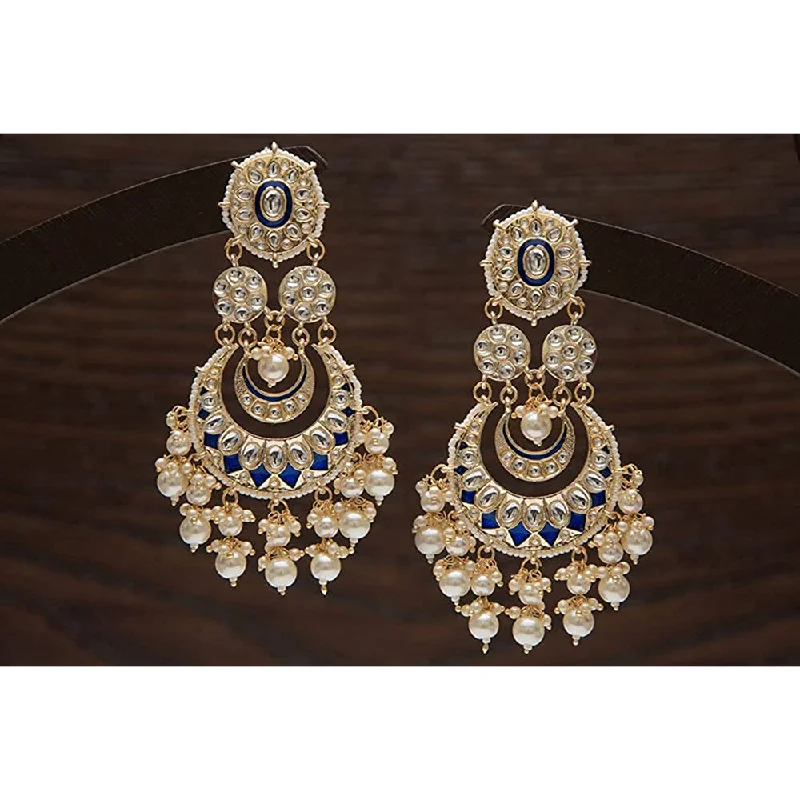 Star Shaped Drop Earrings for Charm -Etnico Gold Plated Intricately Designed Traditional Blue Meenakari Earrings Glided With Kundans & Pearls (E3006Bl)