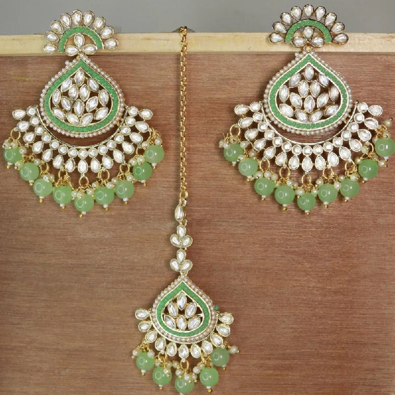 Drop Earrings for Everyday Glamour -Etnico Gold Plated Traditional Kundan & Pearl Chandbali Earrings with Maang Tikka Set for Women/Girls (TE3015Min)