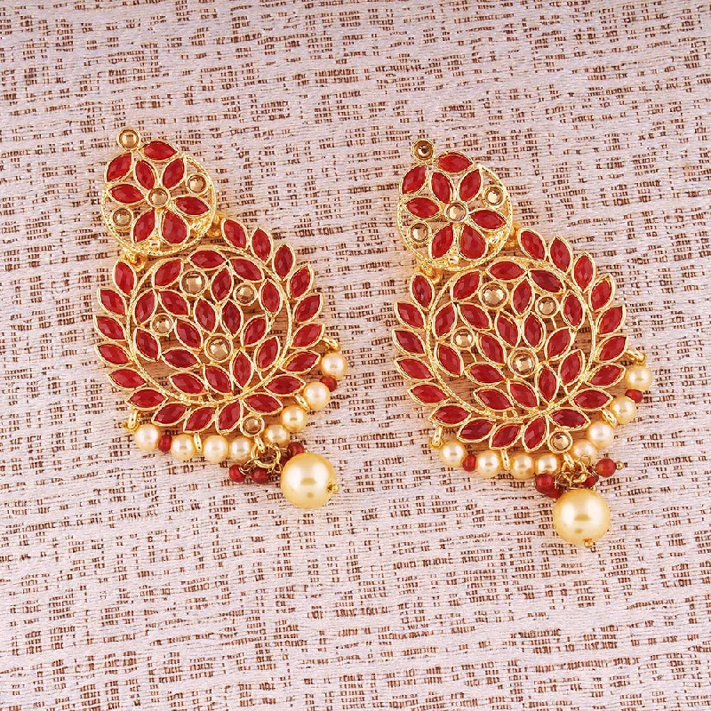 Drop Earrings for Shopping Trip -Etnico Traditional Gold Plated Chandbali Earrings Encased With Faux Kundans For Women/Girls (E2460R)