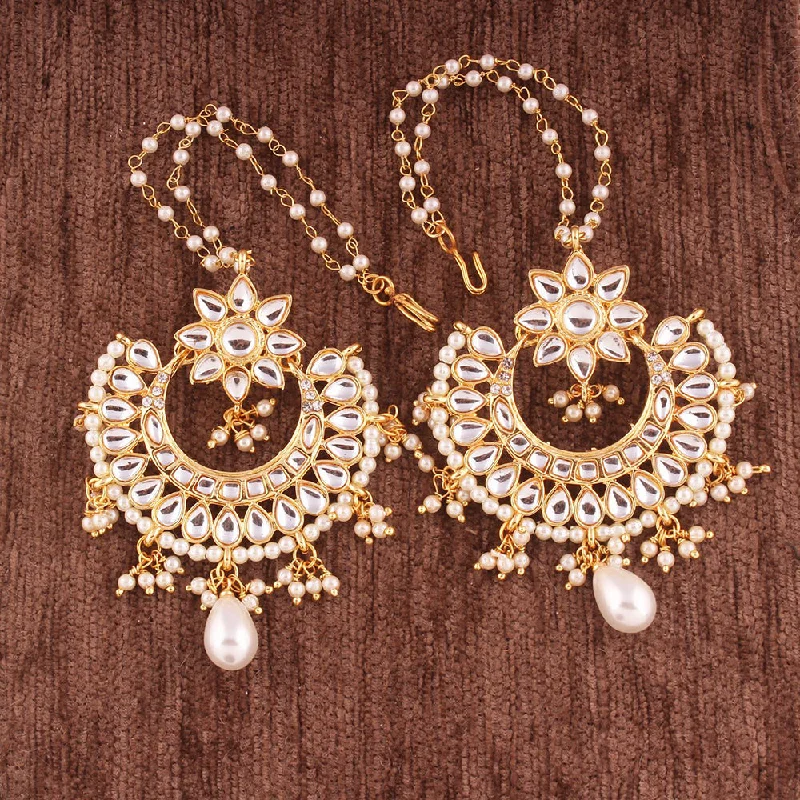 Drop Earrings for Wellness Routine -Etnico Traditional Gold Plated Chandbali Earrings With Hair Chain Encased With Faux Kundans For Women/Girls (E2453W)