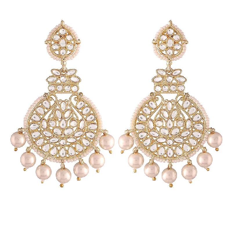 Floral Drop Earrings with Petals -Etnico Women's Gold Plated Intricately Designed Traditional Beaded Chandbali Earrings Glided with Kundans and Pearls (E3001W)