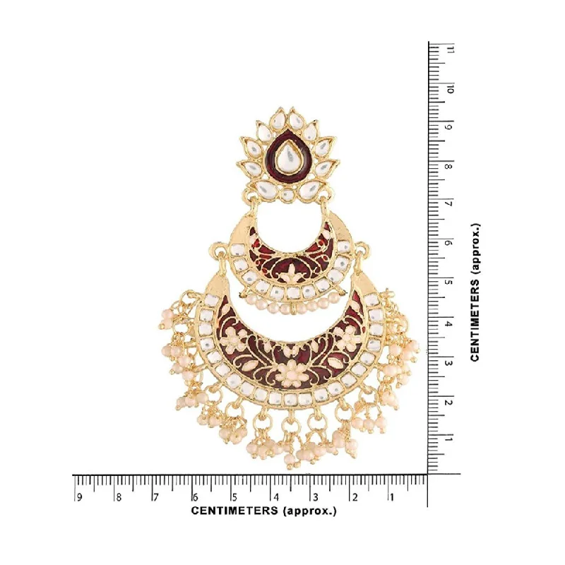 Triangular Drop Earrings for Edge -Etnico Women's Gold Plated Intricately Designed Traditional Meenakari Earrings Glided with Kundans & Pearls (E3003M)