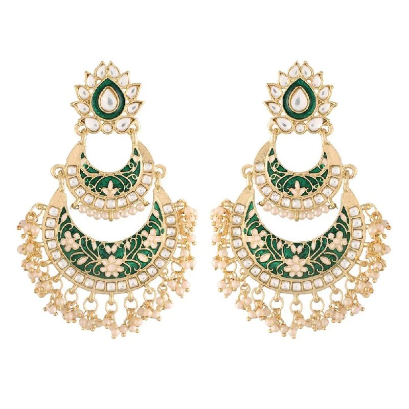 Geometric Drop Earrings for Trend -Etnico Women's Gold Plated Intricately Designed Traditional Meenakari Earrings Glided with Kundans & Pearls (E3003G)