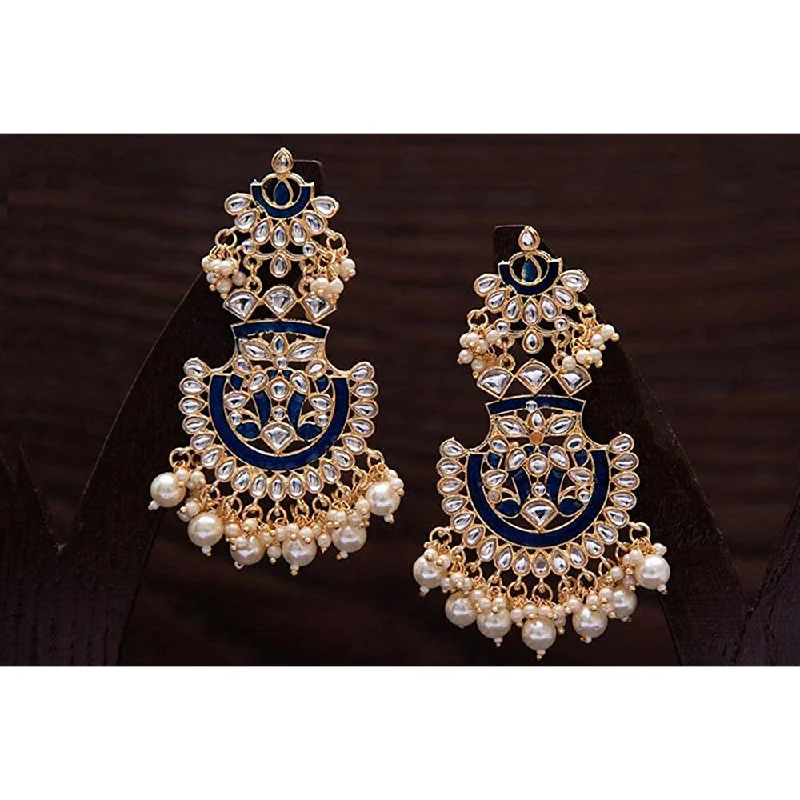 Oval Drop Earrings for Grace -Etnico Women's Gold Plated Intricately Designed Traditional Meenakari Earrings Glided with Kundans & Pearls (E3004Bl)