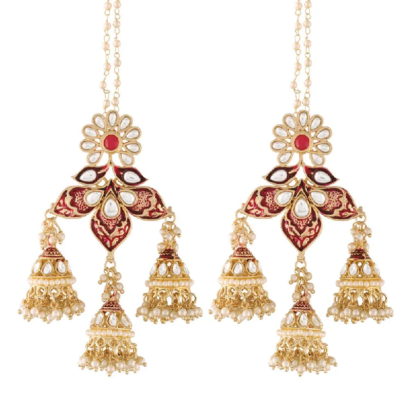 Drop Earrings for Party Look -Etnico18K Gold Plated Intricately Designed Traditional with Detachable Hair Chain Encased With Kundans & Pearls Jumki Earrings For Women (E2904M)