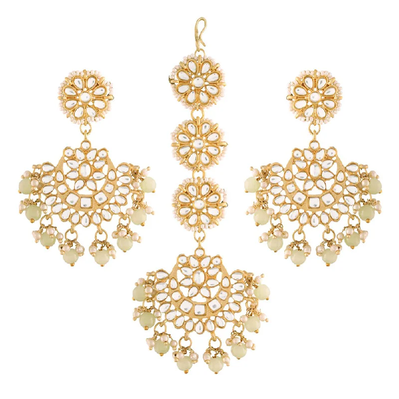 Drop Earrings for Prom Night -Etnico18K Gold Plated with Stunning Matte Finish Traditional Kundan & Faux Pearl Chandbali Earrings with Maang Tikka Set (TE2911M)