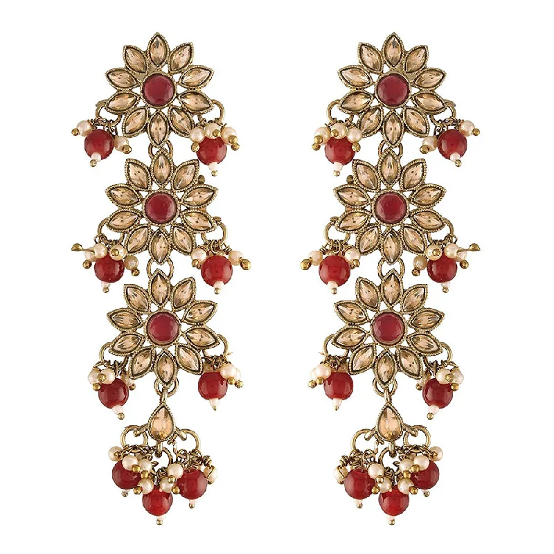 Drop Earrings for Office Wear -EtnicoTraditional Gold Plated With Stunning Antique Finish Kundan & Pearl Earrings for Women/Girls (E2866FLM)